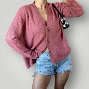 American Eagle Grandma Sweater Knit Cardigan Oversized Cottage Tortoise Buttons